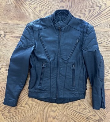 Vintage Black Genuine Leather Motorcycle Jacket Biker Cafe Racer Lace Up Padded