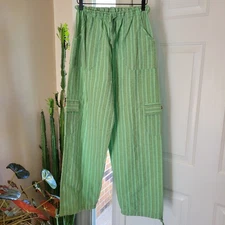 Boho Hippie Cotton Lightweight Striped Wide Leg Cargo Harem Pants Size Large