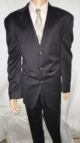 Mens New Black Pin Striped Bachrach Suit Size 44 Long - Picture 4 of 8