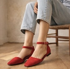 Free People Jeffrey Campbell Red Suede Ballet Flat Square Toe D'Orsay Flat