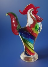 Murano Style Rainbow Color Rooster Glass Sculpture 11.5" 9" 4". Good Condition.