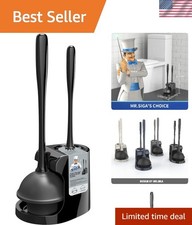 Toilet Plunger and Bowl Brush Combo for Bathroom Cleaning, Black, 1 Set