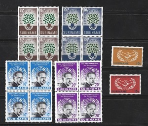 SURINAME - Scott 301-02, 317-18, B73-74 MNH some blocks of 4