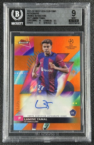 LAMINE YAMAL BGS 9 2023-24 TOPPS FINEST UCC ORANGE REFRACTOR ROOKIE AUTO RC 5/25