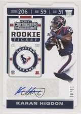 2019 Panini Contenders Rookie Ticket Stub 30/31 Karan Higdon #271 Auto 1og