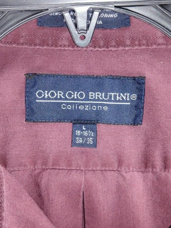 Camisa masculina Giorgio Brutini manga longa com botões Borgonha sólida L 16-161/2 34/35 - Imagem 3 de 3