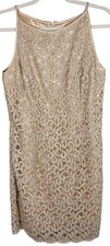 Jessica McClintock Women Beige Lace Dress 8 Old Money, Cocktailcore, Minimalist