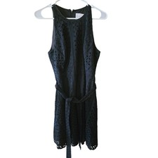 Charles Henry Midi Dress MP Womens Black Embroidered Classic Basic Date Night