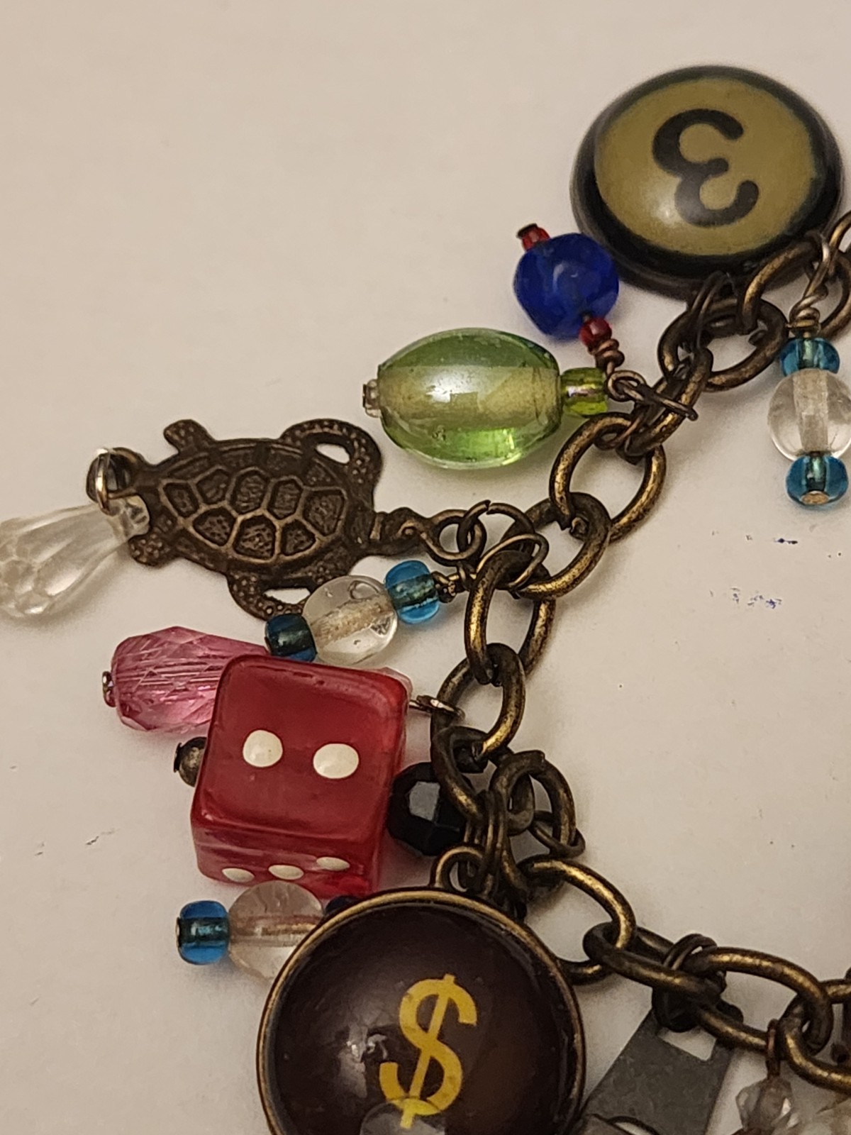 Handmade Found Objects Charm Bracelet, Dice, Type… - image 9