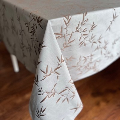 RARE Calvin Klein Bamboo Jacquard Leaf Print Tablecloth 60x104 Silver Grey Taupe