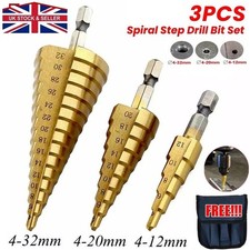 3 Pcs Large HSS Steel Step Cone Drill Titanium Bit Set Hole Cutter 4-12/20 /32mm