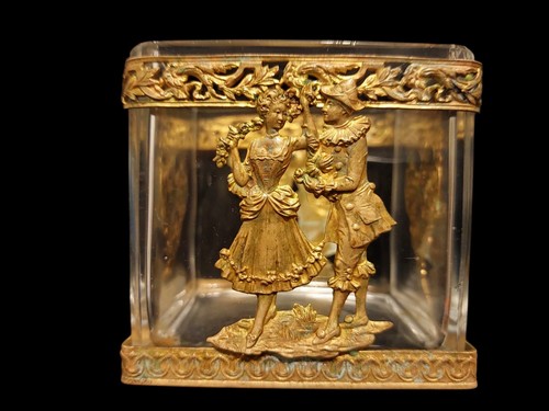 ANTIQUE 1800 S EXQUISITE SUPERB EMPIRE FRENCH BRONZE CRYSTAL ROMANTIC SCENES BOX