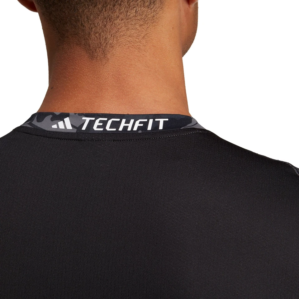 adidas Tech Fit Mens Training Top Black Short Sleeve Gym Excerise T-Shirt - Image 4 of 4