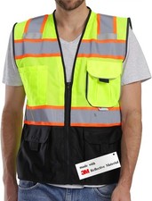 Dib LG Safety Vest Reflective w/Pockets Zipper High Visibility Mesh ANSI Class 2