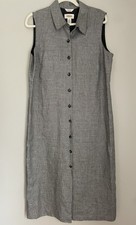 VTG Talbots 16 P Dress Irish Linen Sheath Houndstooth Lined Button Sleeveless