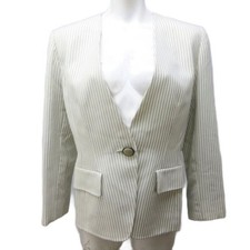 Christian Dior Wool Stripe Decorative Button Collarless Bar Jacket Size 7 Ivory
