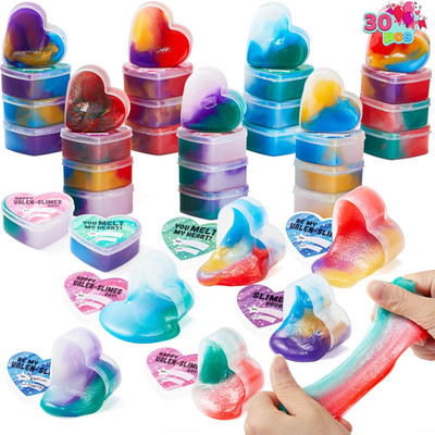 30 Valentine Galaxy Slime Hearts with Cards Classroom Gifts Party Favors 4 Kids!