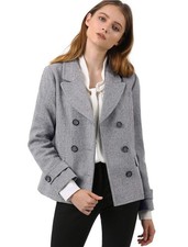 Allegra K Womens Elegant Coats Notched Lapel Double Breasted Short Pea Coat ...