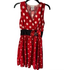 Disney Parks Minnie Mouse Dress Womens Sz XS Red Polka Dot Sleeveless Fit Flare