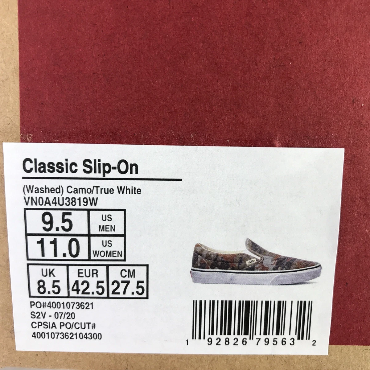 VANS Classic Slip On Mens 9.5 / Womens 11, Washed Camo TrueWhite