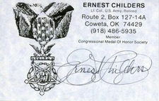 Ernest Childers- Signed Calling Card (MOH)