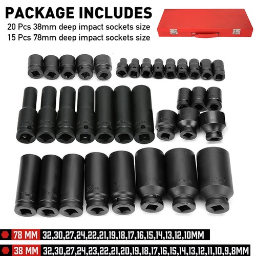 35Pcs 8-32Mm 1/2" Drive Deep Impact Socket Set Heavy Metric Garage Workshop Tool - Picture 6 of 12
