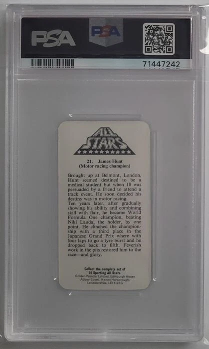 1979 Golden Wonder James Hunt Sporting All Stars #21 PSA 9 - Image 2 of 2