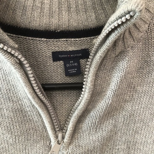 Tommy Hilfiger Boy’s Gray Sweater Size M 12/14) Quarter Zip Pullover 100% Cotton - Picture 3 of 12