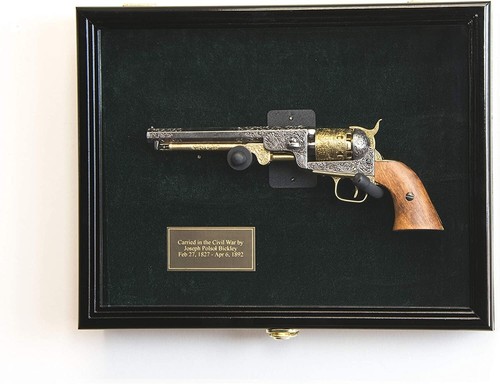 Gun Display Case LARGE Black Solid Wood Handgun Pistol Revolver Lock Shadow Box - Bild 1 von 6