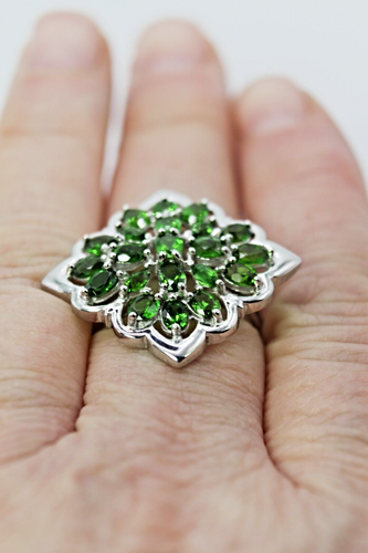 Silver Ring Chrome Diopside Genuine Mined Gems Solid Sterling Size R 1/2 US 9 - Picture 14 of 24