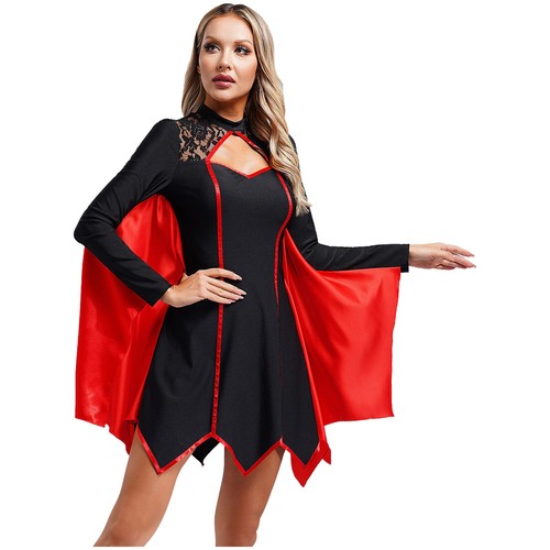 Damen Hexe Cosplay Gothic Teufel Kostüm Unregelmäßiges Trimmen Halloween Sexy - Bild 9 von 22