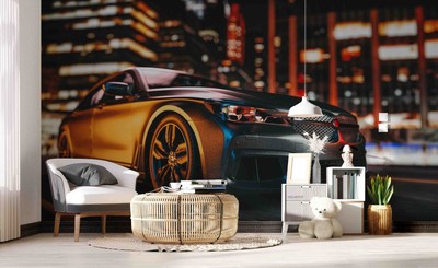 3D City Night Scene Sports Car Self-adhesive Removable Wallpaper Murals Wall 83