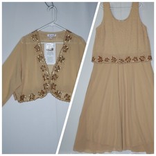 Roamans Dress Jacket Set 18W Sequin Chiffon Beige Mother Of Bride Evening Guest