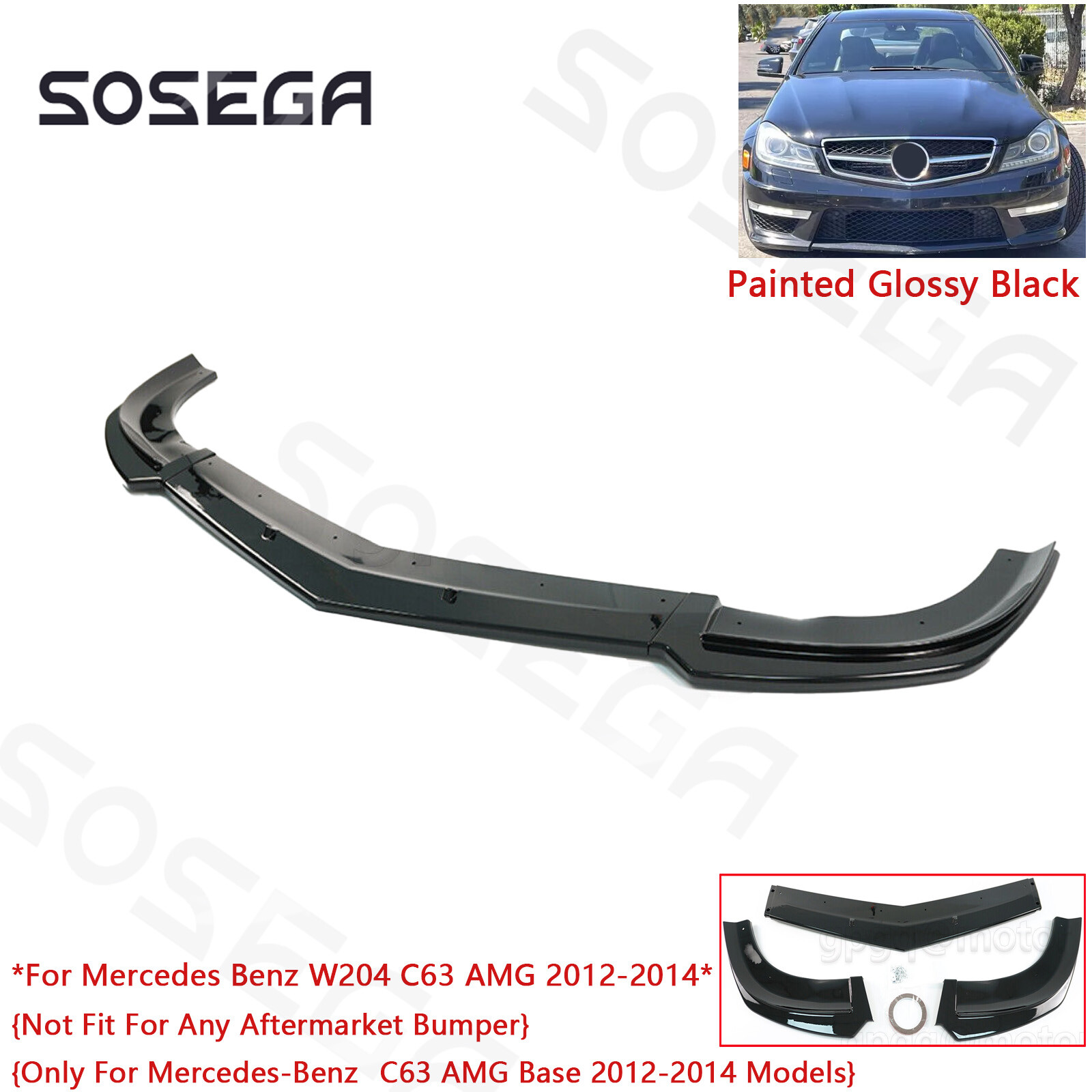 For Mercedes Benz W204 C63 AMG Base2012 2013 2014 Black Front Bumper Lip Spoiler