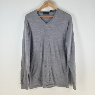 Country Road mens knit sweater jumper size L grey wool Vneck
