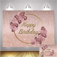 7x5ft Vinyl Pink Rose Gold Balloon Gold Ring Happy Birthday Photo Backgrounds
