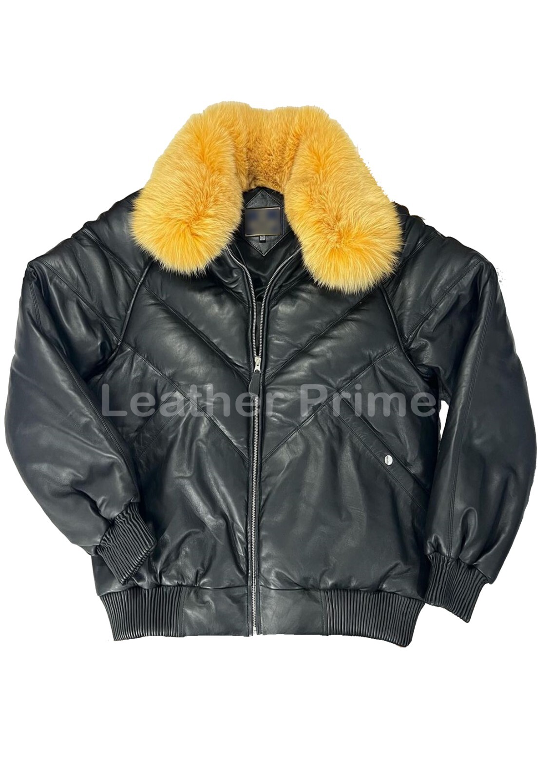 Hombres V-Bomber Puffer Doble Ganso Chaqueta de Cuero de Oveja Real Abrigo Cuello de Piel Sintética