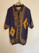 Nancy Heller Womens Sweater Cardigan Purple Gold Vintage Short Sleeve Retro S