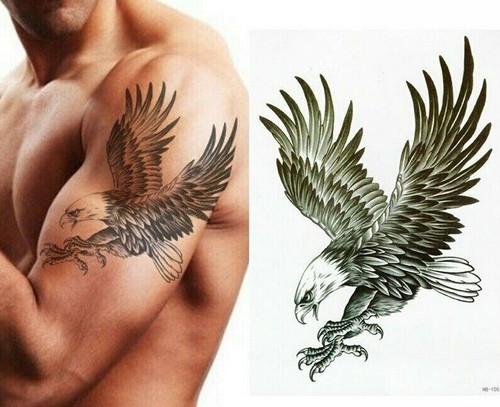 Large Eagle Bird Temporary Waterproof Tattoos Sleeve Women Mens Arm Back Chest - Picture 1 of 5