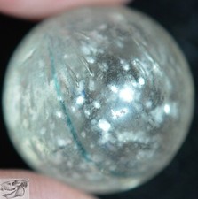 Handmade Clear Mica Marble, Green Filament, 3/4 in, Near Mint, Faceted, S901