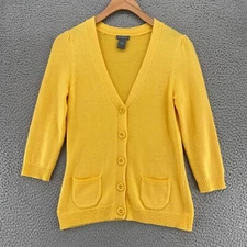 Ann Taylor Sweater Womens Extra Small Yellow Angora Blend Cardigan 3/4 Sleeves
