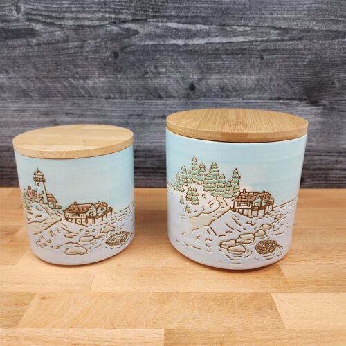 Sail Boat Coastal Canister Embossed Set by Blue Sky 4" & 5" Ceramic Home Jars - Picture 1 of 5