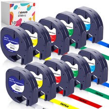 10PK 91331 Compatible Dymo Letra Tag Refill Plastic 12mm Label Tape LT-100H 1/2"