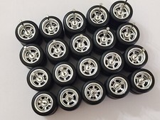 5 SPOKE RUBBER WHEELS CHROME TIRES 10 SETS SIZE 12MM 1/64 HOT WHEELS SHELBY TIRE