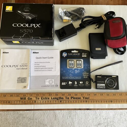 Nikon COOLPIX S570 Compact Digital Camera Battery/Charger M Cards and Extras