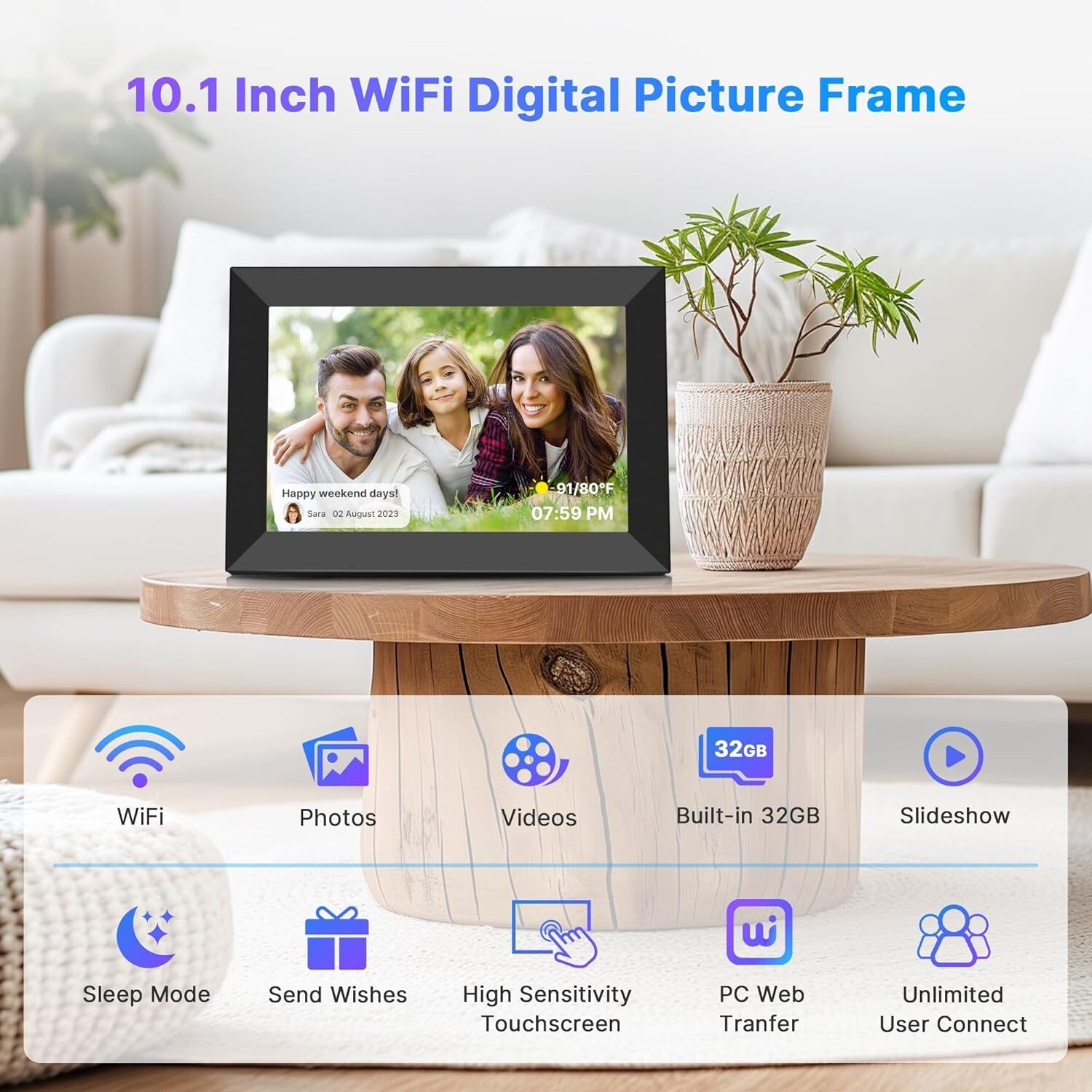 MAXANGEL 10.1 INCH WIFI DIGITAL PICTURE FRAME 32GB STORAGE 102KZ *DISTRESSED PKG