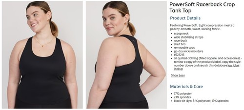 Old Navy Powersoft Crop Tank Top Plus Size 4X Built in Bra Mythical Racerback - Picture 6 of 7