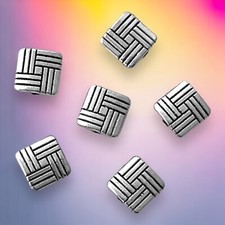20 pcs Flat Square Spacer Beads Geometric Lines Design Metal 8x8x3mm Silver Tone