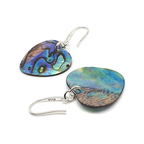 Paua Earrings Rainbow Abalone Natural Shell Dangle Drop Sterling Silver Hooks - Picture 31 of 84