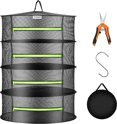 1-Pack 4-Layer Mesh Drying Rack Hanging Design w/ Green Zippers for Dehydrating